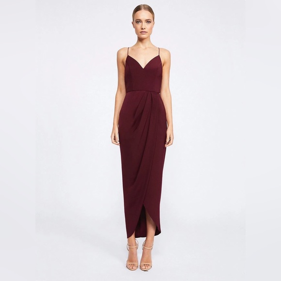 Shona Joy Port Wine Midi Cocktail Dress Sz 12 NWT – Draped Asymmetric Hem - Picture 1 of 7